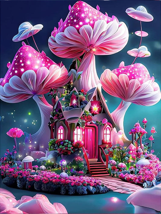 DIY Pink Fairy House Diamond Art Painting Kit - Round Full Drill Painting - 30x40CM 💜