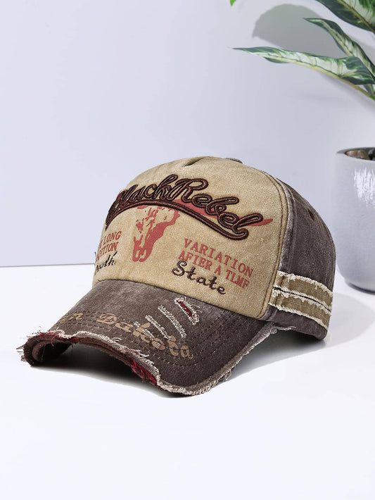 Men's Letter Embroidered Ripped Adjustable Baseball Cap Hat 🔥