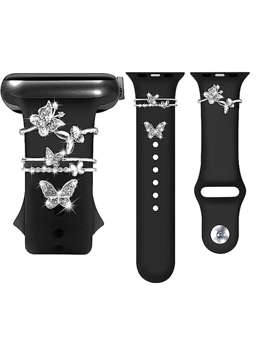 Silver Butterfly Decorative Charms Silicone Watch Band Decoration, 3 PC Set, Compatible Apple Watch 🔥