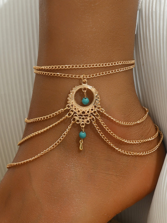 Bohemian Turquoise Hollow Out Shape Fashion Gold Anklet 🔥