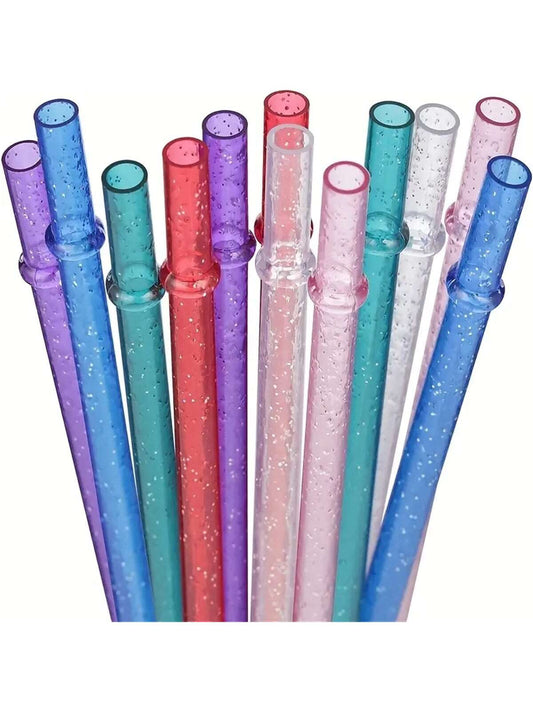 Random Color 12 PC Reusable Plastic Straws with Cleaning Brush, 9" Long, Fits 24 oz-30 oz, Dishwasher Safe 🔥