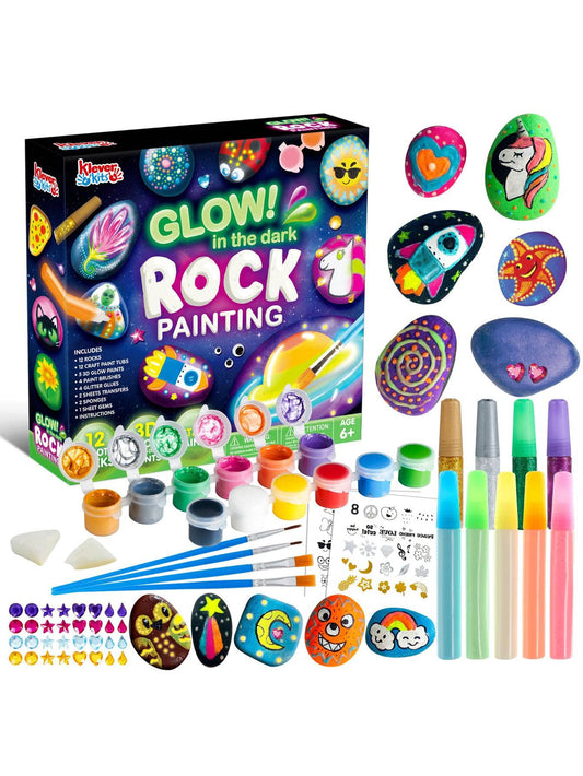 JOYIN Rock Painting Kit Arts and Crafts for Kids with Glow in The Dark Metallic Standard Craft Paint 🔥