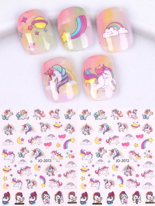Beauty and Beyond Unicorn Nail Art Stickers 2 Sheets Heart Rainbow Self Adhesive Gel Polish Nail Decals 🔥