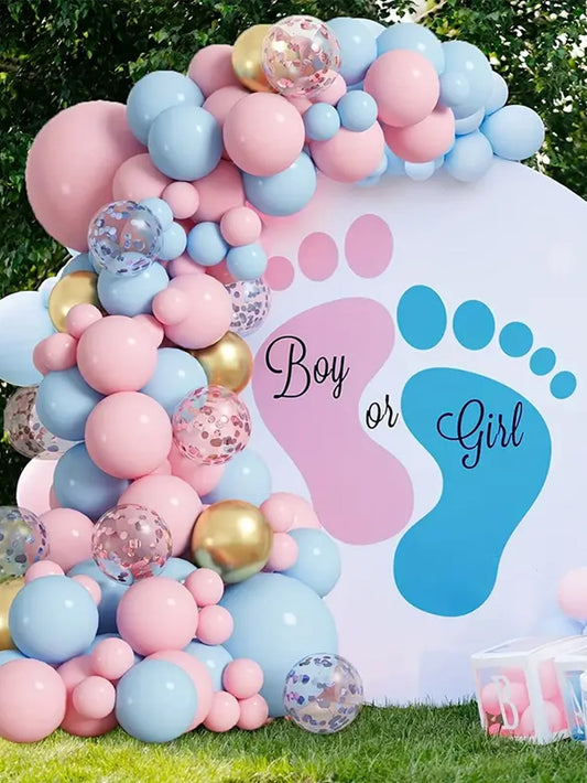 130pc Pink & Blue Balloon Garland Gender Reveal Arch Kit, Confetti & Gold Latex Balloons 💜