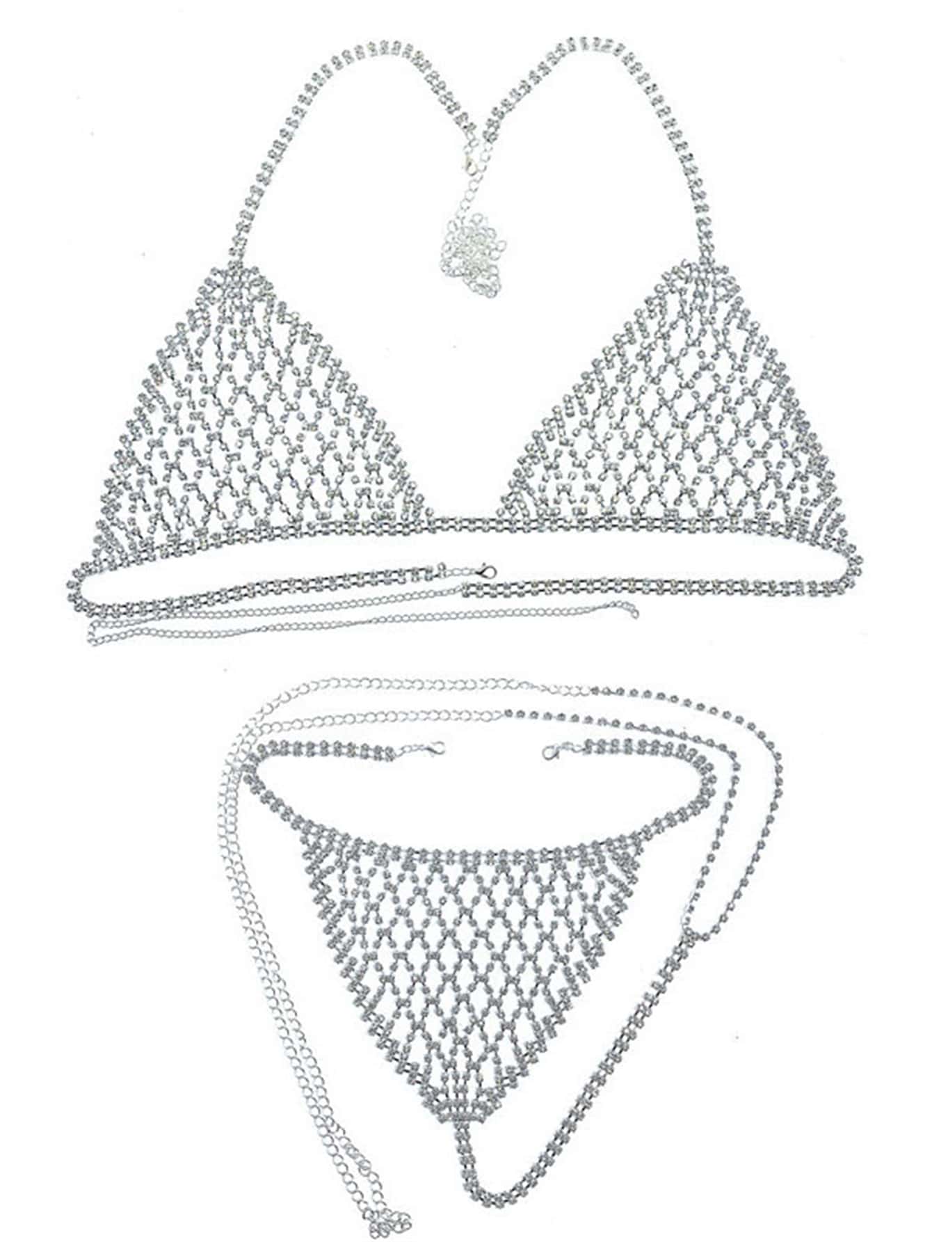Delicate Artificial Crystal Sexy Lingerie Body Chain Set 🔥