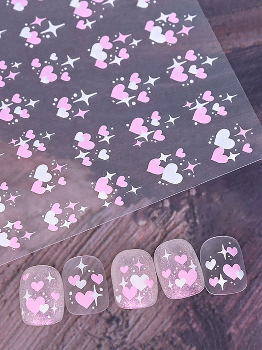 Beauty from Beyond Light Pink Heart Shaped Nail Art Sticker White and Pink Star Style Nail Art Decals 🔥