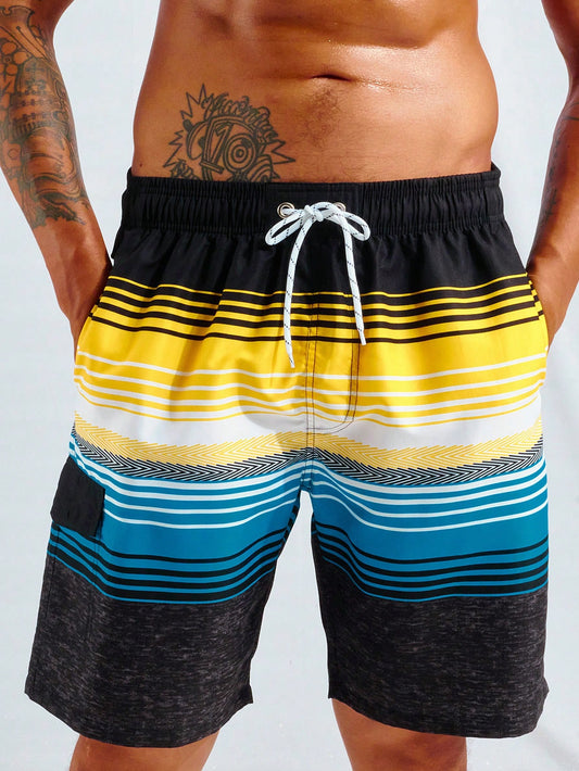 BeachMan-ity Men's Striped Print Drawstring Waist Swim Trunks 🔥