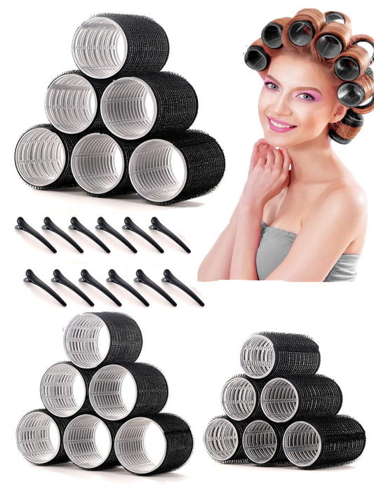 DIY Salon Quality 30 PC Curler Set Self-Grip Heatless Roller Kit with 18 Rollers 12 Clips 🔥