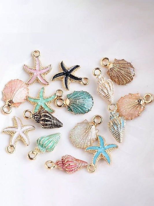 15 PC Faux Sea Shell Conch Starfish Shaped Jewelry Pendants 💜