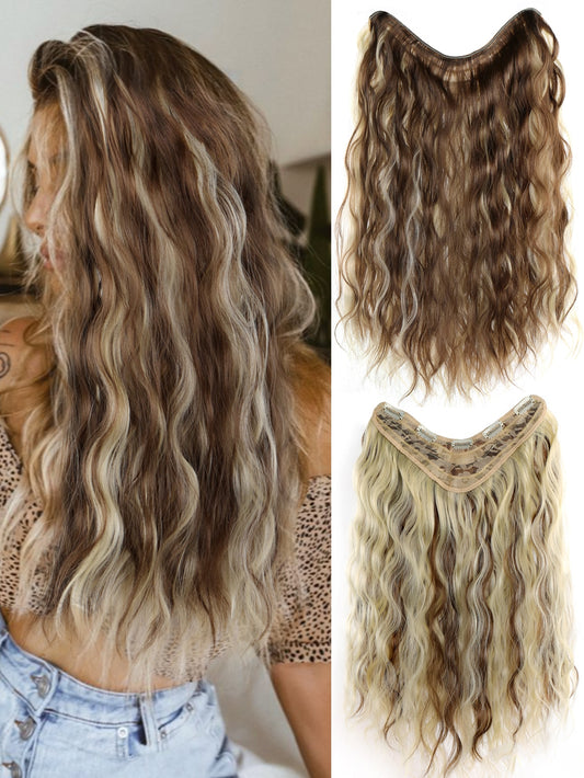 Long Wave Heat Resistant V-Shaped 22" Wavy Clip in Synthetic Hair Extensions 🔥