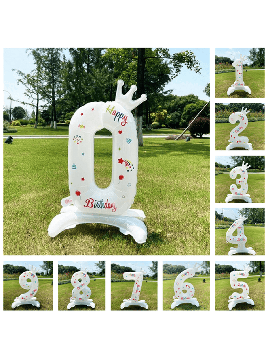 2 PC 32-Inch Colorful Standing Digit Aluminum Foil Balloon with Balloon Stand for Birthday Celebration 🔥
