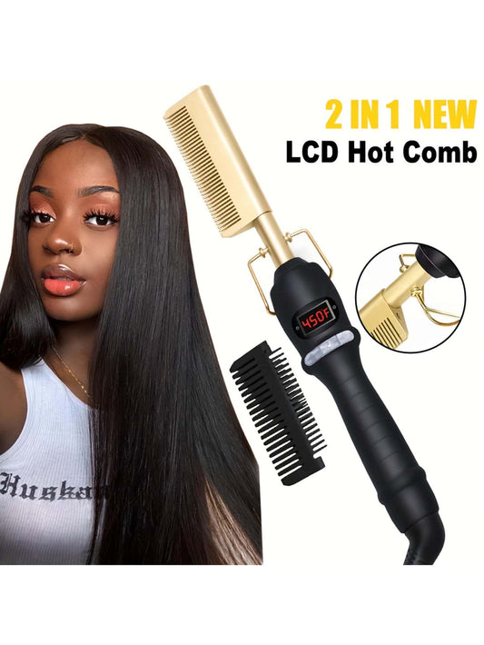 Professional Ceramic Hot Comb Hair Straightener With LCD Display, Multifunctional Copper Straightening Comb 🔥