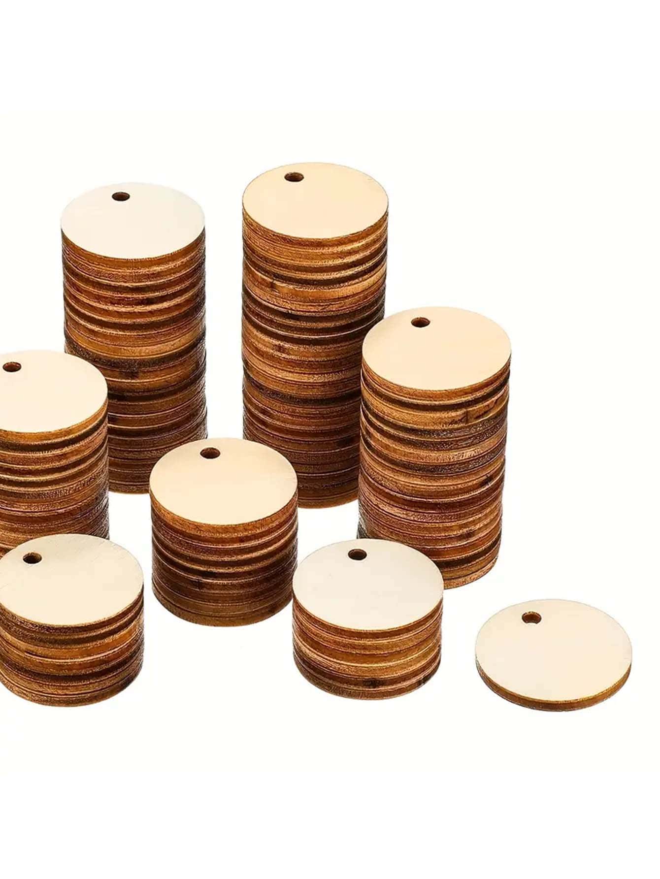 DIY Unfinished Round Wooden Circle Slices with Hole for Crafts, 100 PC Set 💜