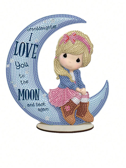 "Granddaughter I Love You to the Moon and back again" Wood Adult DIY Diamond Art Painting Kit with Stand 🔥