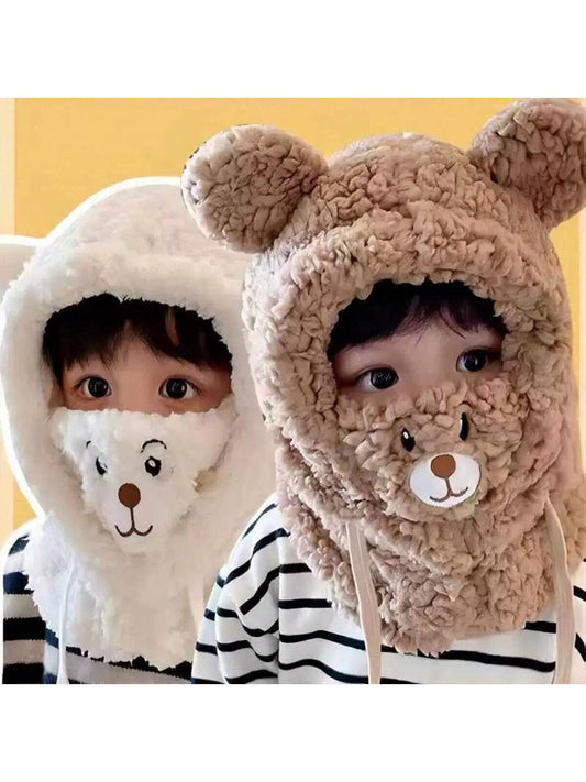 Childrens Unisex Thick and Warm Cartoon Bear Shaped Hat with Scarf & Mask Design KIDS SZ 3-16Y 🔥