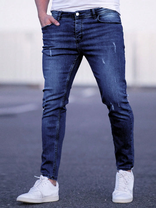 Men's Homme Bleach Wash Cat Scratch Skinny Jeans 🔥
