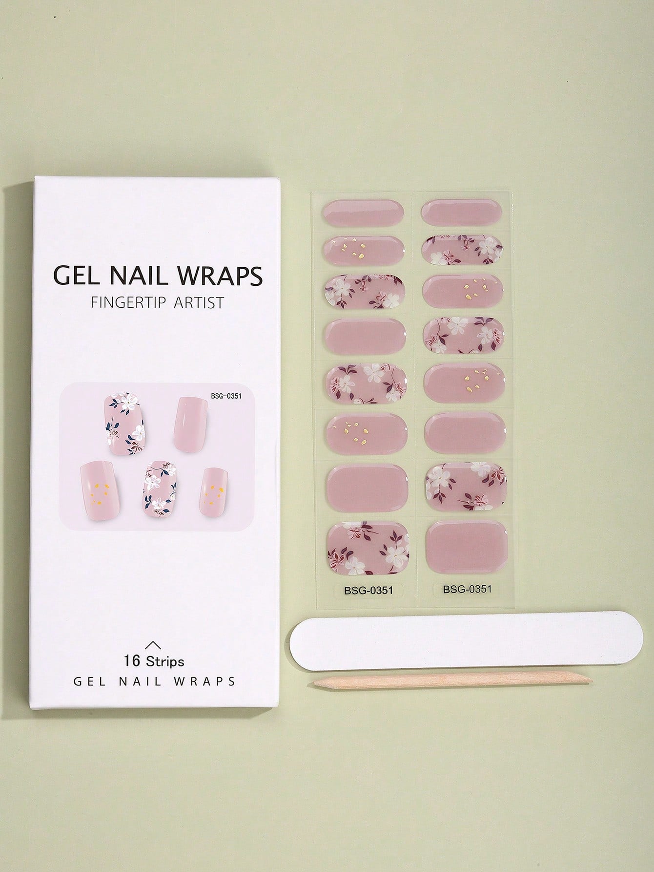 Beauty from Beyond (1 Sheet) Floral Pattern Semi-Cured Gel Nail Polish Stickers, w 1 Nail File and 1 Nail Remover Stick (UV/LED light required) 🔥
