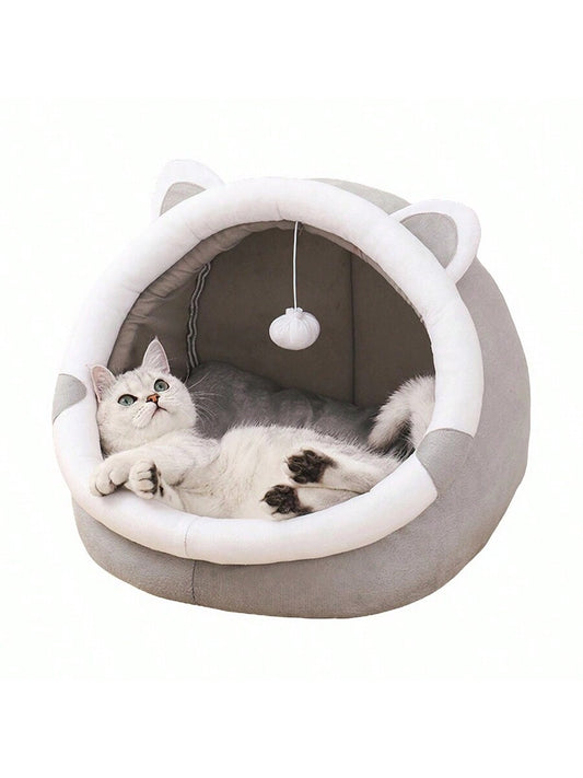 Gray Semi-enclosed Pet House Bed for Cat or Dog, Detachable Kennel with Mat for Small and Medium-sized Pets 🔥