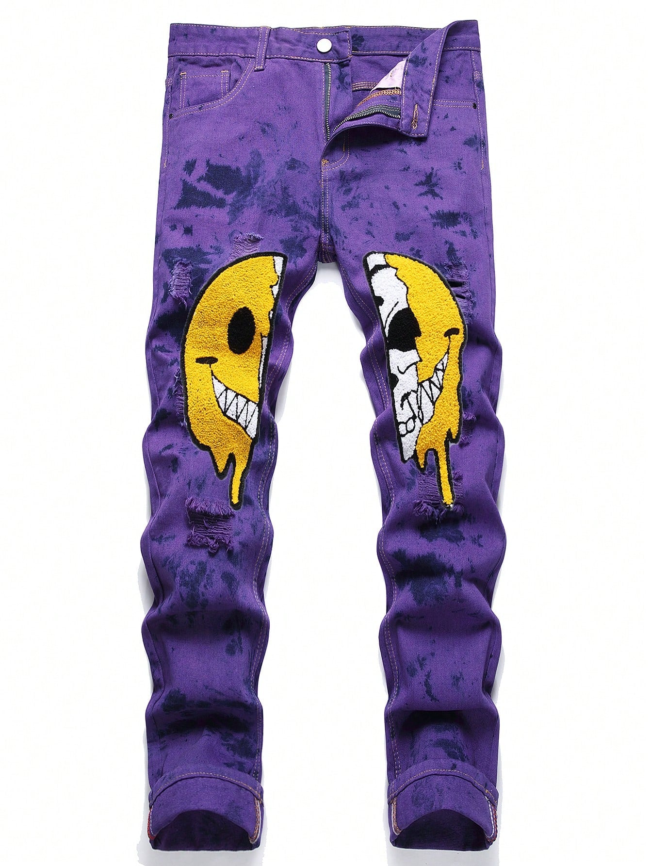 Men's Cotton Melting Smiley Cartoon Graphic Ripped Jeans 🔥