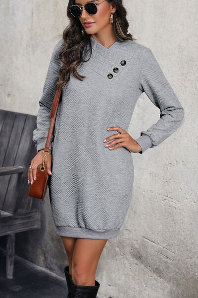 Women's Cloudy Blue Dana Textured Decorative Button Mini Dress