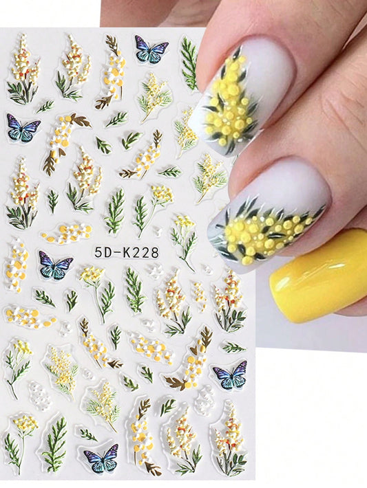 Beauty from Beyond 1 Sheet 5D Floral Mimosa Textured Nail Sticker Decal 🔥