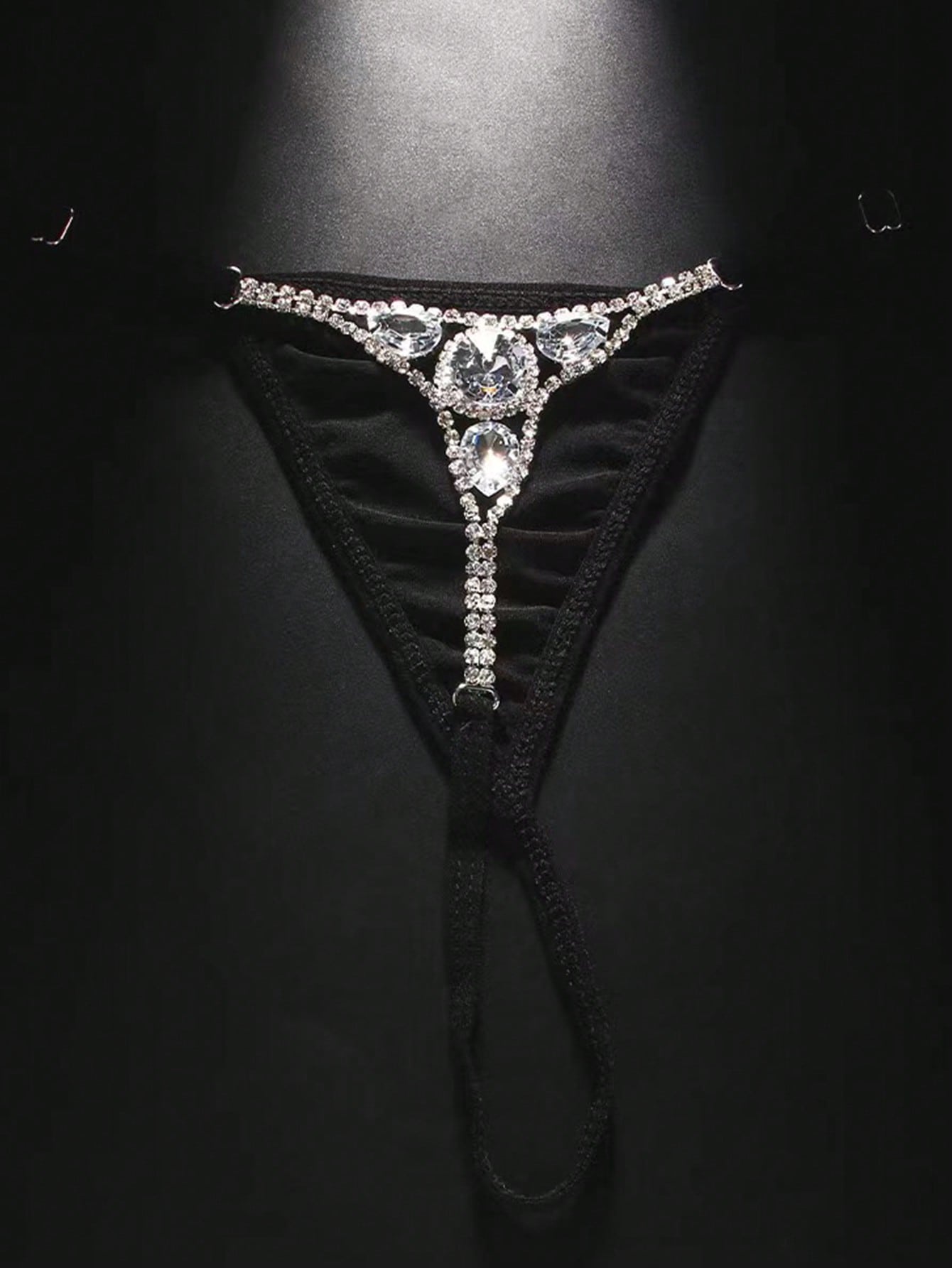 Silver Sexy T-Back Rhinestone Decor Body Chain Bikini Thong Panty 🔥