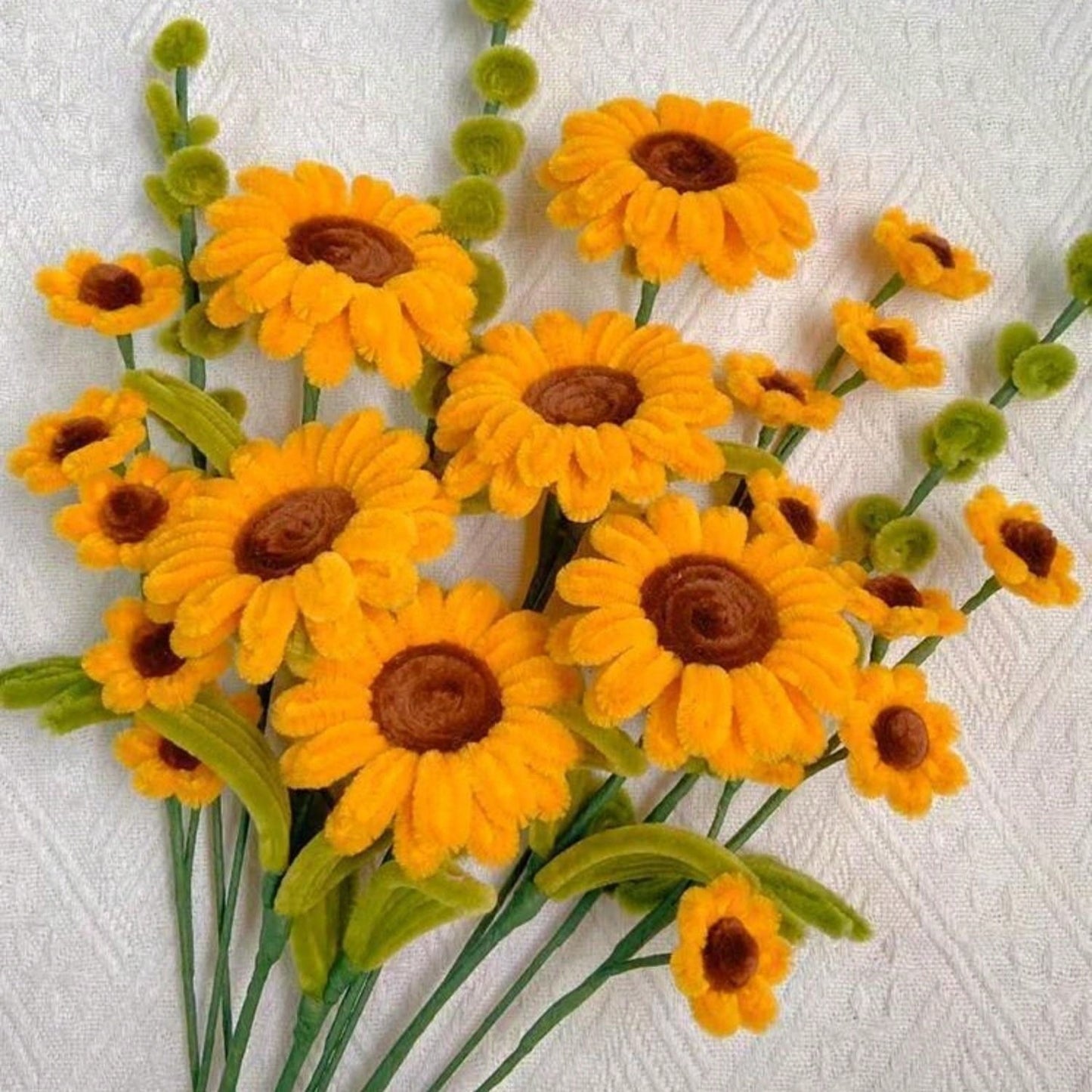 222 PC DIY Sunflower Bouquet Crafting - Golden Yellow Dark Coffee & Moss Green Pipe Cleaners Craft, w Flower Stems and Gardening Tape 💜