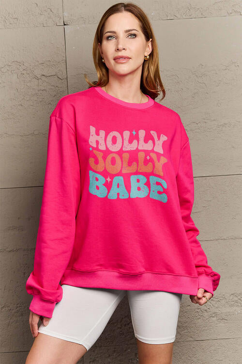 Simply Love Full Size HOLLY JOLLY BABE Long Sleeve CHRISTMAS Sweatshirt