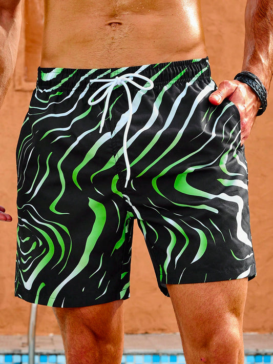 Men's ZSwirl All-Over Printed Drawstring Waist Beach Shorts 🔥