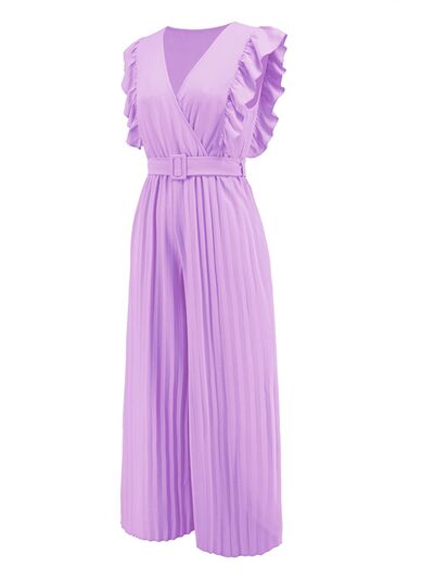 Ruffled Surplice Cap Sleeve Jumpsuit