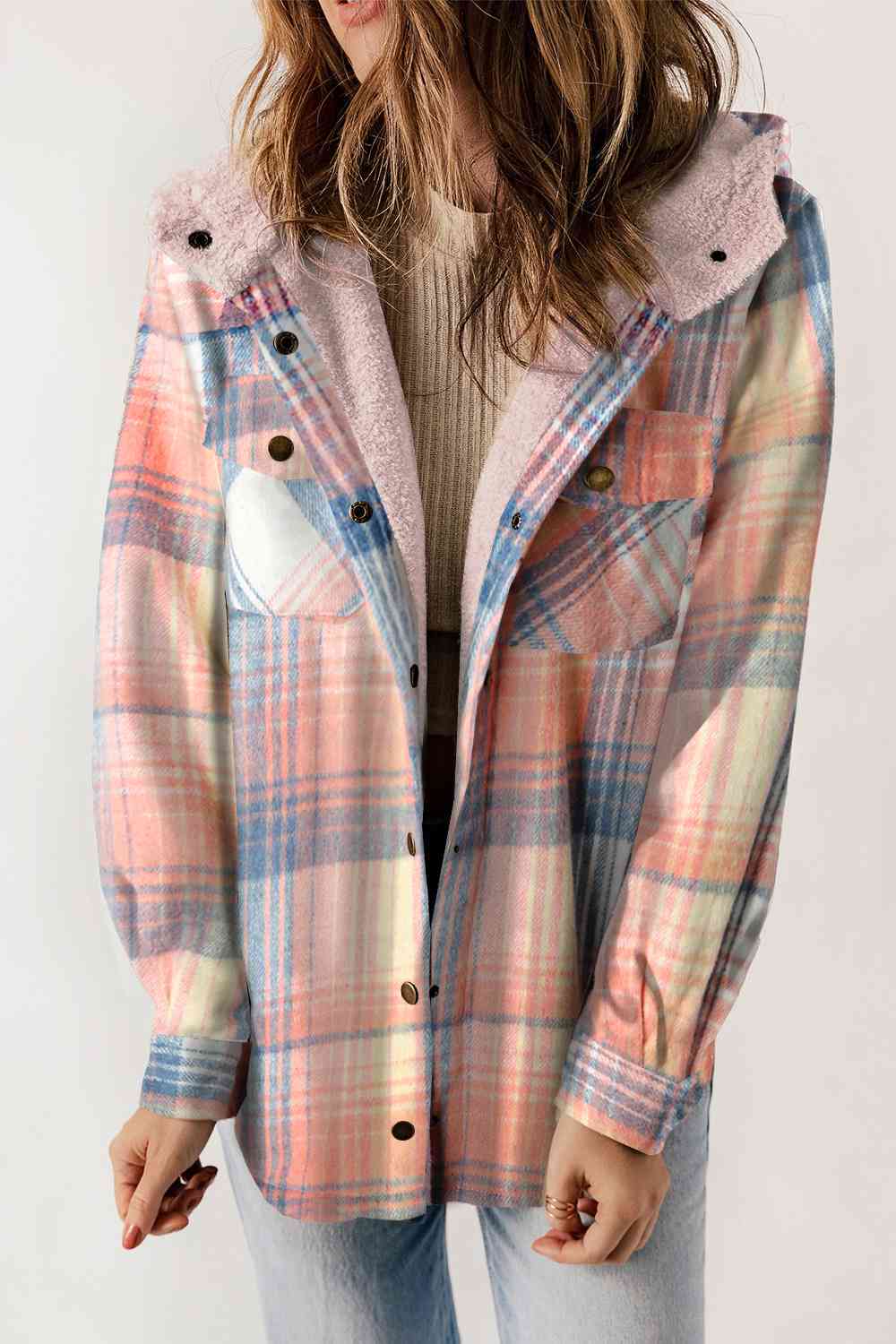 FashionToFigureTrends Plaid Snap Down Hooded Jacket