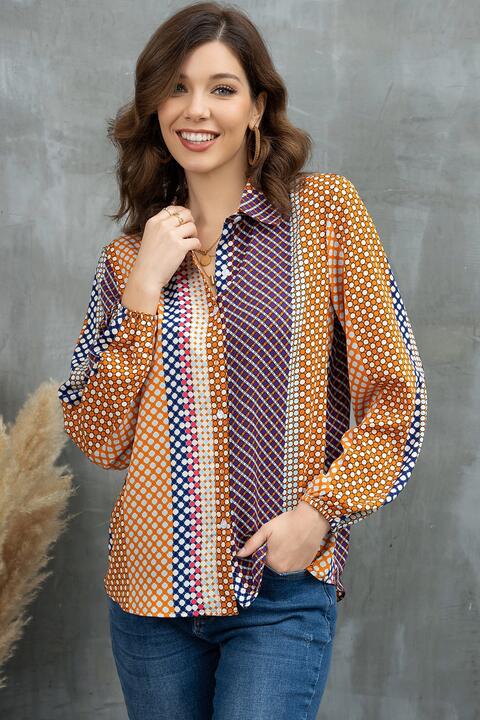 Printed Collared Neck Long Sleeve Shirt