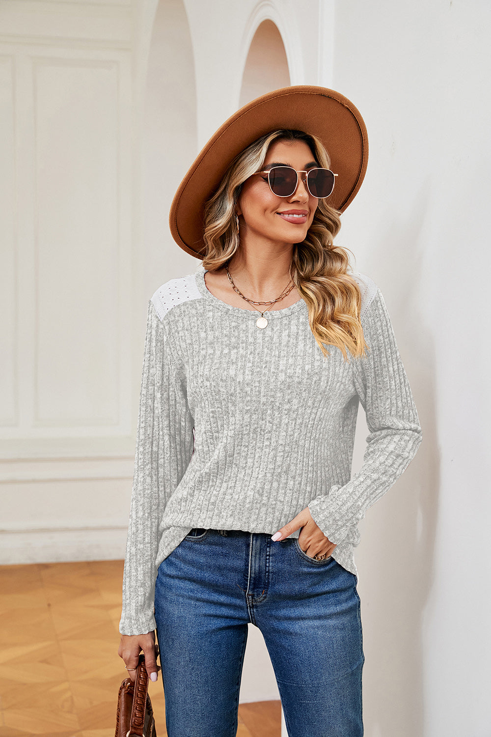 Full Size Round Neck Ribbed Top