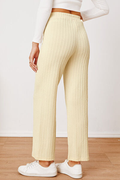 Savannah Lynn Textured Elastic Waist Straight Pants