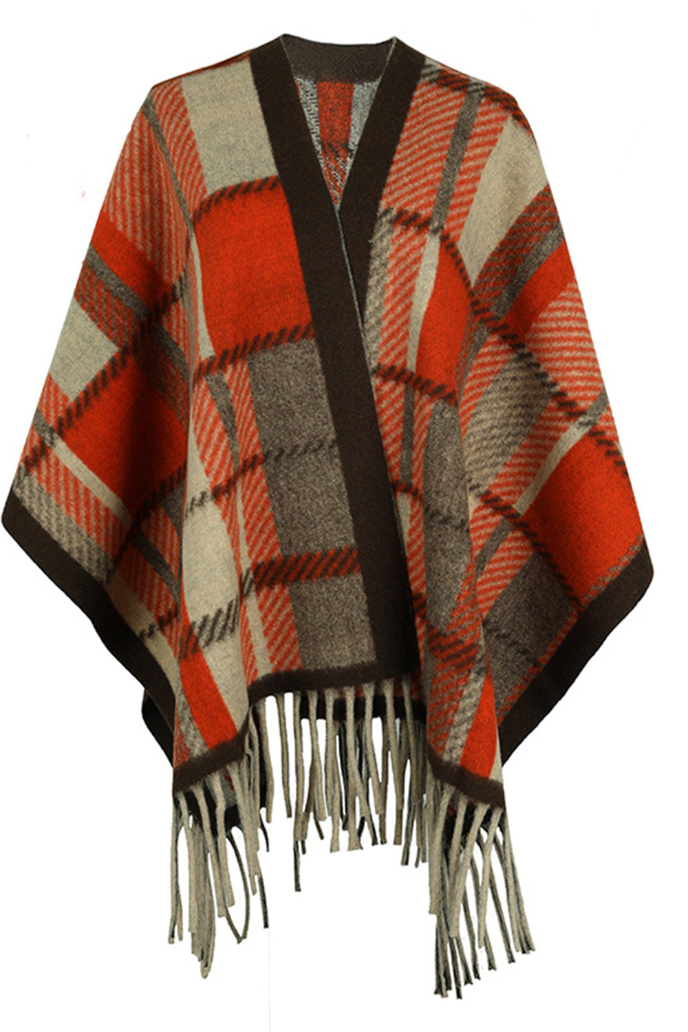 One Size Cloak Sleeve Fringe Detail Poncho