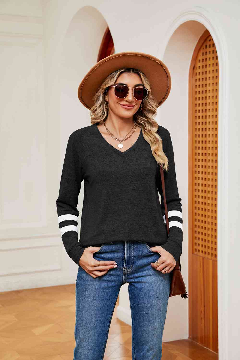 Full Size V-Neck Long Sleeve T-Shirt