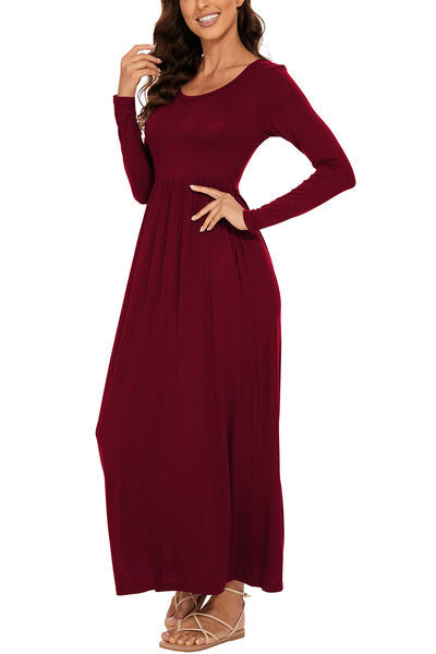 Jaylynn Round Neck Long Sleeve Pocketed Maxi Dress