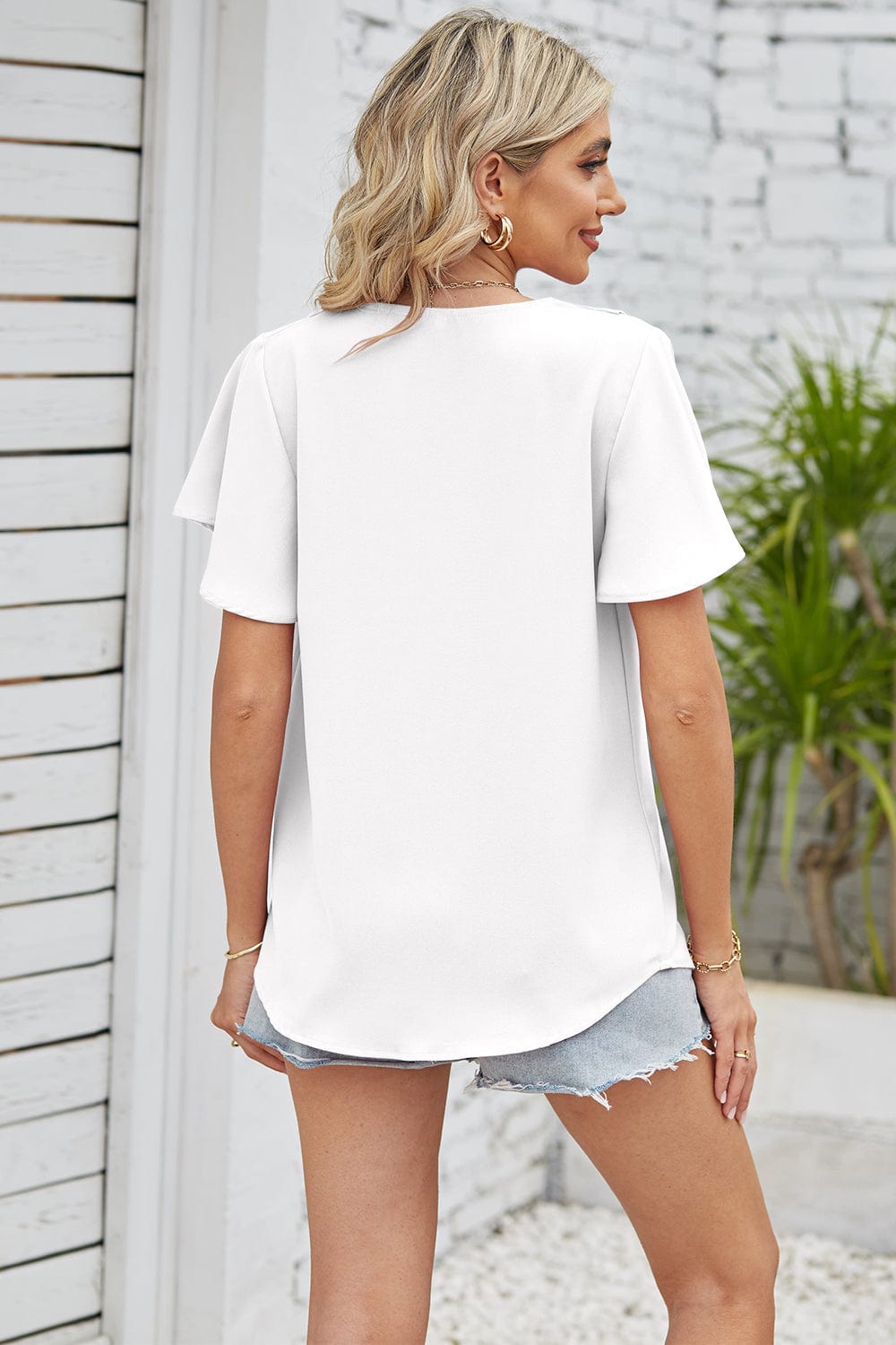 Full Size V-Neck Flutter Sleeve Blouse