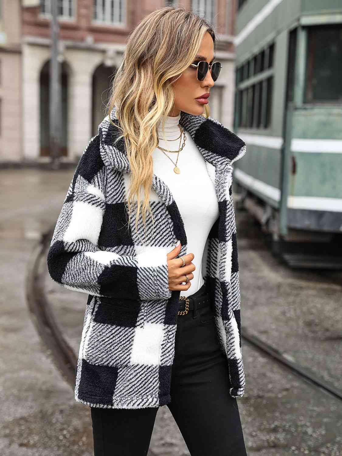 NotSoBasic Plaid Collared Neck Button Down Jacket