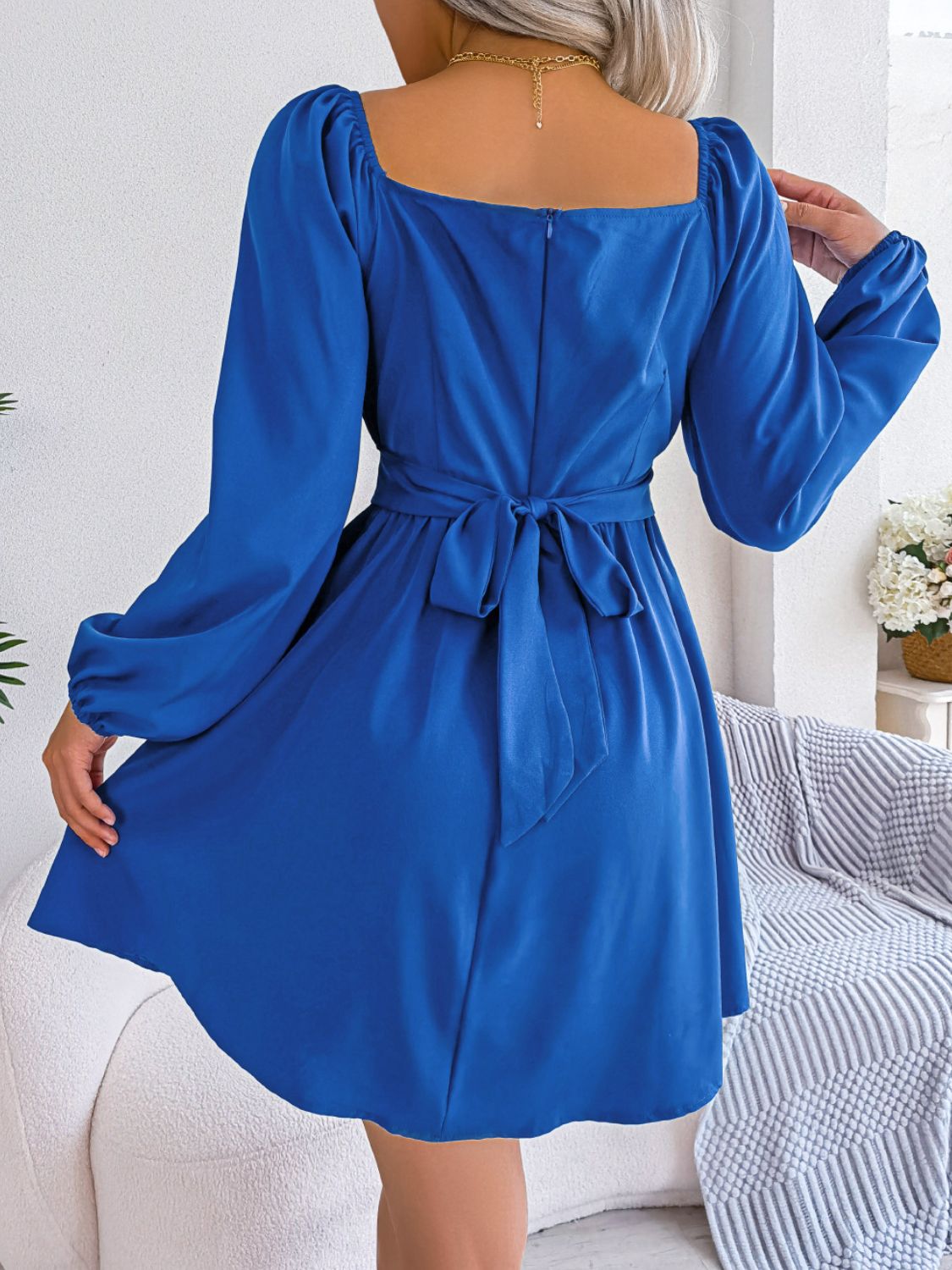 HANNAH MEA Tied Square Neck Balloon Sleeve Dress