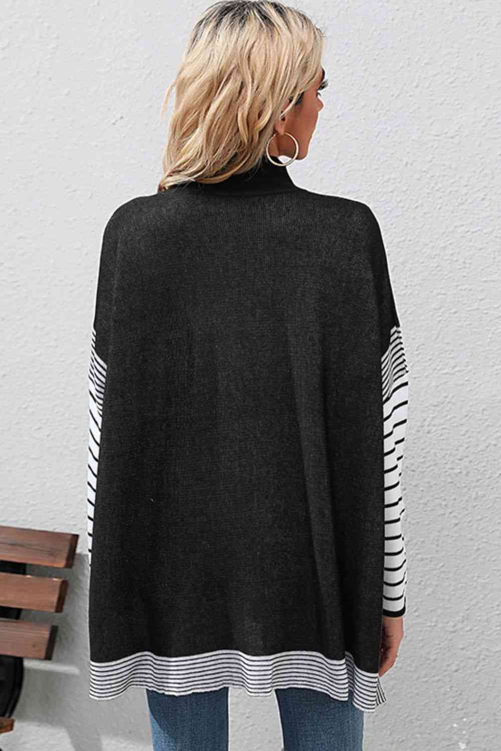 Striped Dolman Sleeve Mock Neck Knit Pullover