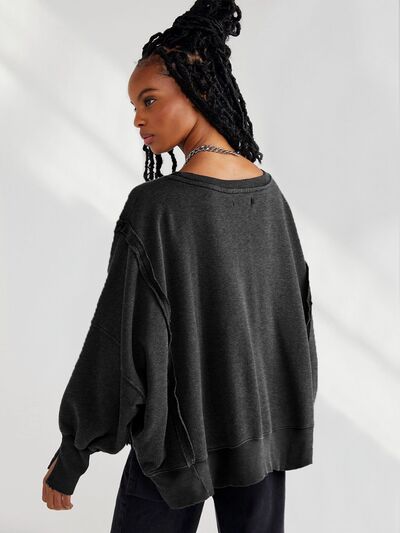 Slit Round Neck Dropped Shoulder T-Shirt