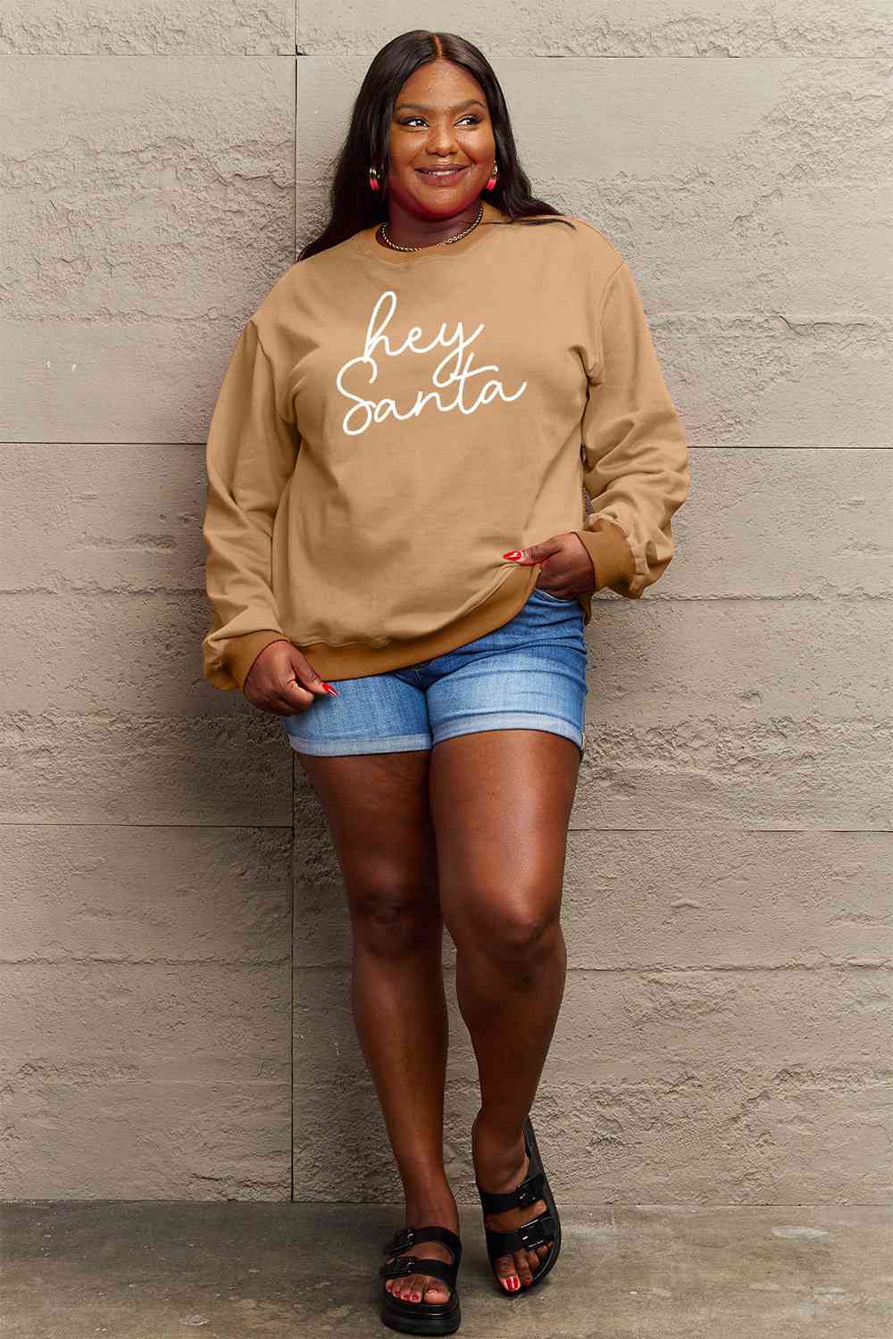 Simply Love Full Size Christmas HEY SANTA Graphic Sweatshirt