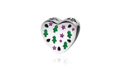 Christmas Themed One Piece 925 Sterling Silver Heart Bead Charm