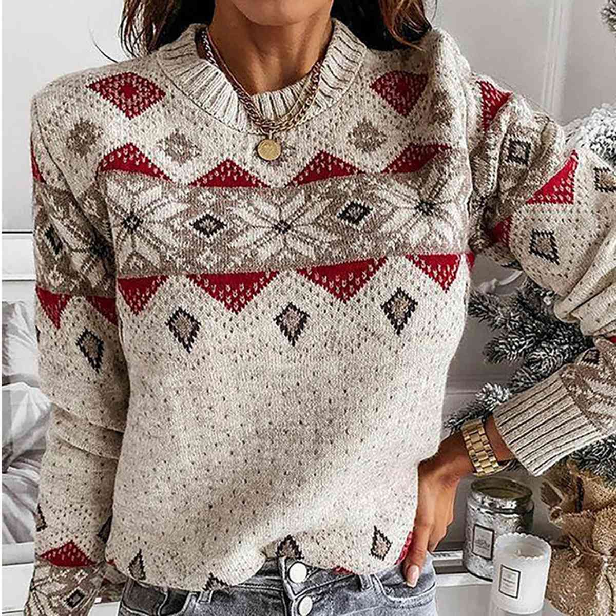 Christmas Snowflake Round Neck Sweater