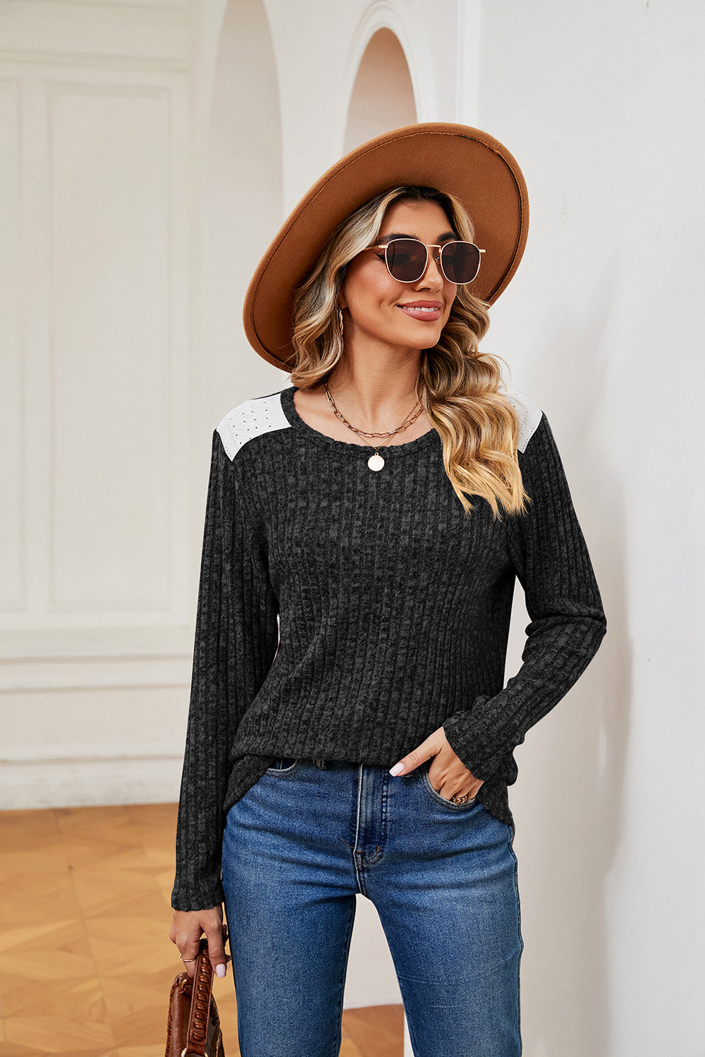 Full Size Round Neck Ribbed Top