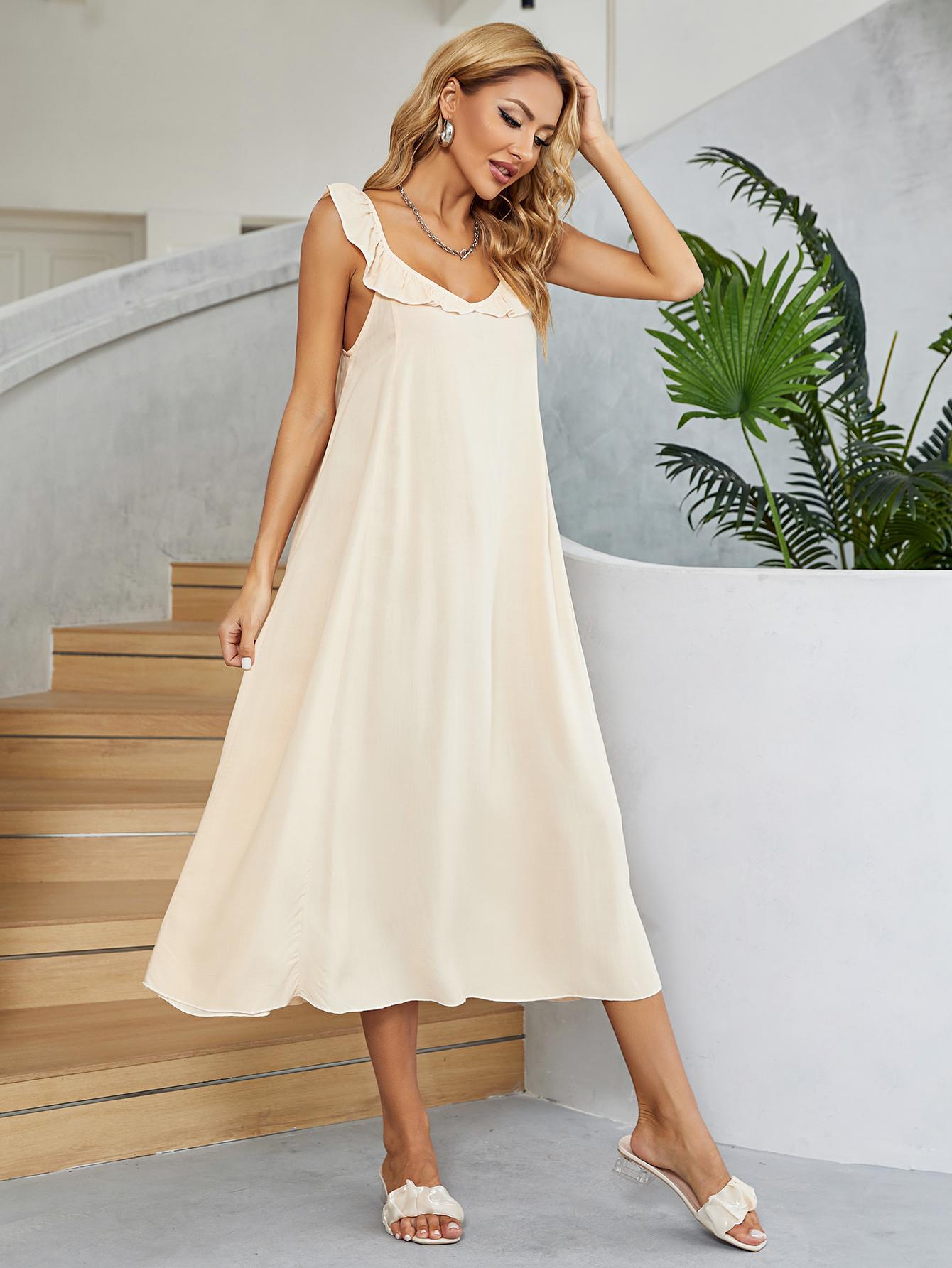 BAYSIDE Ruffled V-Neck Midi Dress