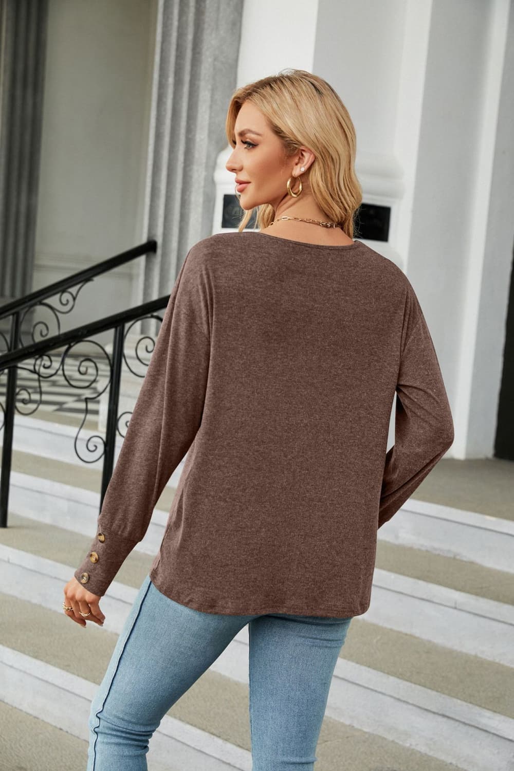 Full Size V-Neck Long Sleeve T-Shirt