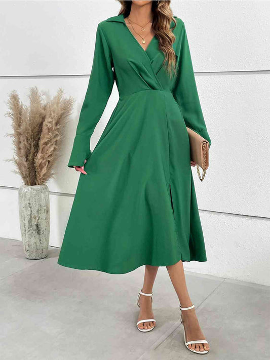 Mid Green Flare Sleeve Silt Midi Dress