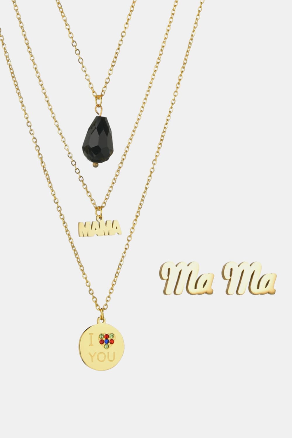 Triple-layer MAMA I LOVE YOU 18K gold-plated Pendant Combo Deal Jewelry Set